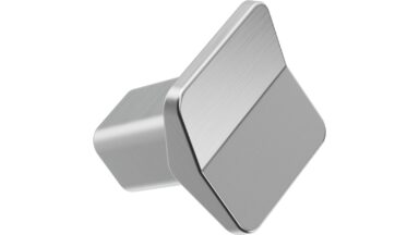 Knopf VIS-A-VIS-Knob Zink - Edelstahloptik - 26 mm lang  vor weißem Hintergrund