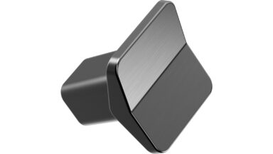 Knopf VIS-A-VIS-Knob Zink - Gun-metal - 26 mm lang  vor weißem Hintergrund