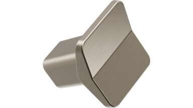 Knopf VIS-A-VIS-Knob Zink - Messing gebürstet - 26 mm lang  vor weißem Hintergrund