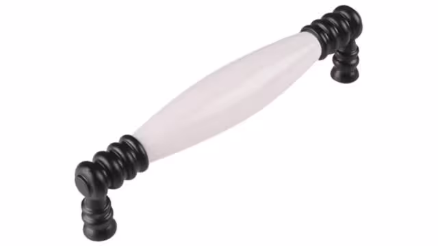 Griff Ahrensfelde Zamak Porzellan schwarz matt weiß - 140 mm lang vor weißem Hintergrund