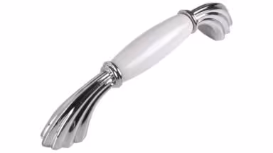 Griff Georgen Zamak Porzellan chrome weiß - 148 mm lang  vor weißem Hintergrund