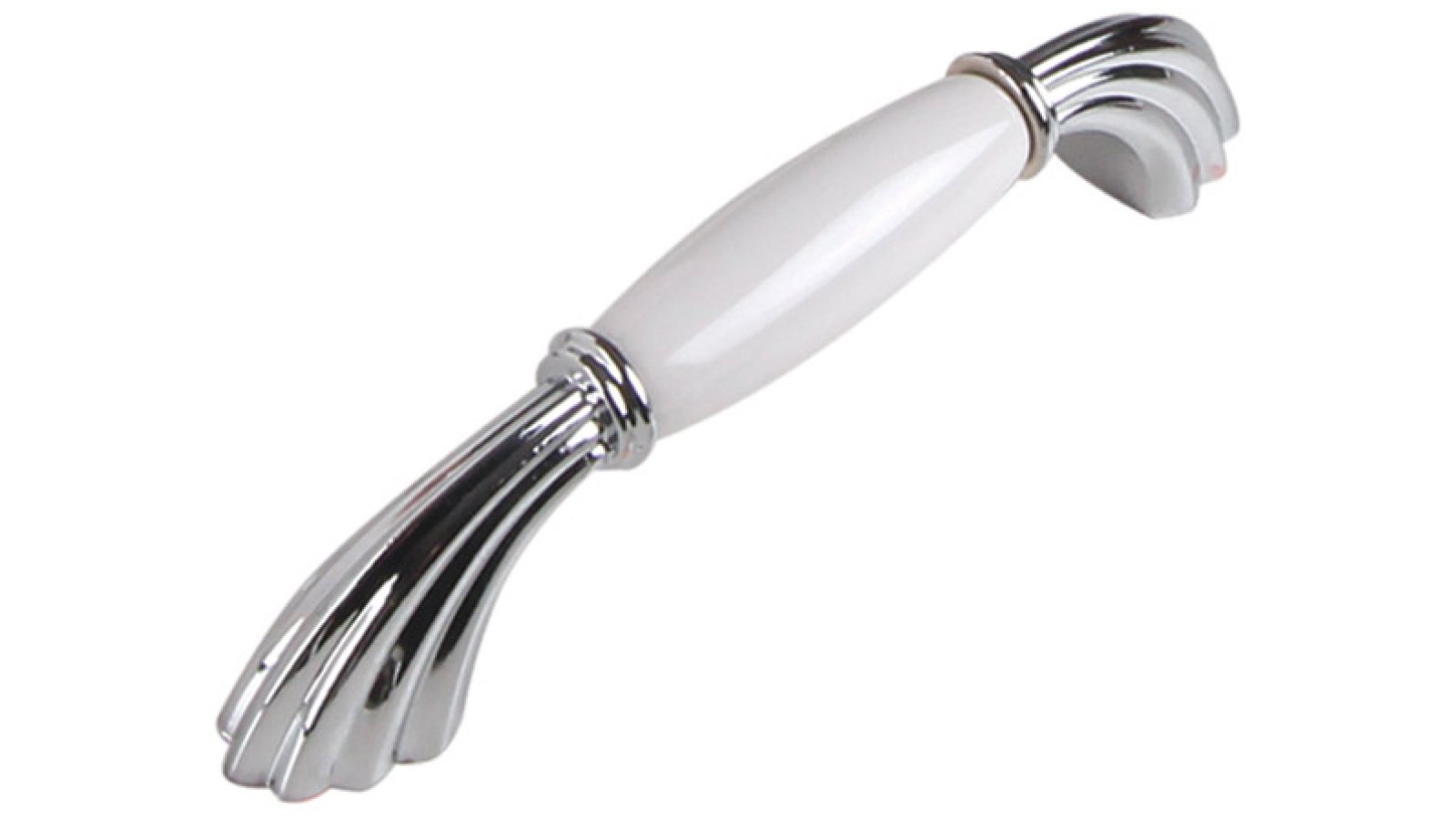Griff Georgen Zamak Porzellan chrome weiß - 148 mm lang  vor weißem Hintergrund