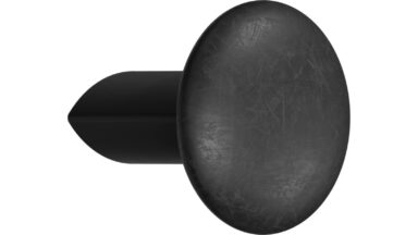 Griff VOLUMI-KNOB OceanIX Plastix Kunststoff - Schwarz eingefärbt - 30 mm lang vor weißem Hintergrund