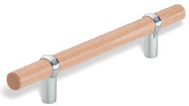 Stangengriff Neuenrade Holz - Druckguss buche natur lackiert chrom glänzend - 206 mm lang vor weißem Hintergrund