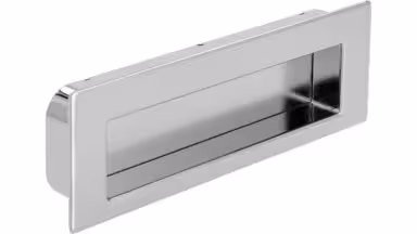 Muschel Worpswede Stahl chrom glänzend - 112 mm lang vor weißem Hintergrund
