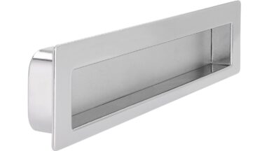 Muschel Worpswede Stahl chrom glänzend - 176 mm lang vor weißem Hintergrund