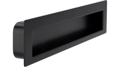 Muschel Worpswede Stahl schwarz matt pulverbeschichtet - 176 mm lang vor weißem Hintergrund