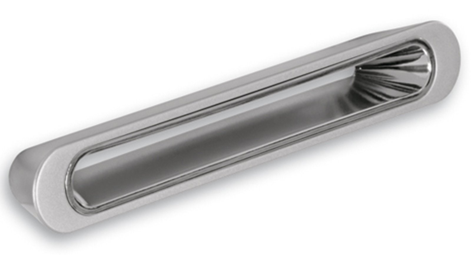 Griffleiste Gundelfingen Kunststoff metallisiert chrom glänzend - 156 mm lang vor weißem Hintergrund