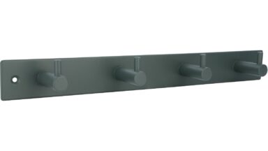 Hakenleiste Sande Stahl Steingrün - 322 mm lang vor weißem Hintergrund
