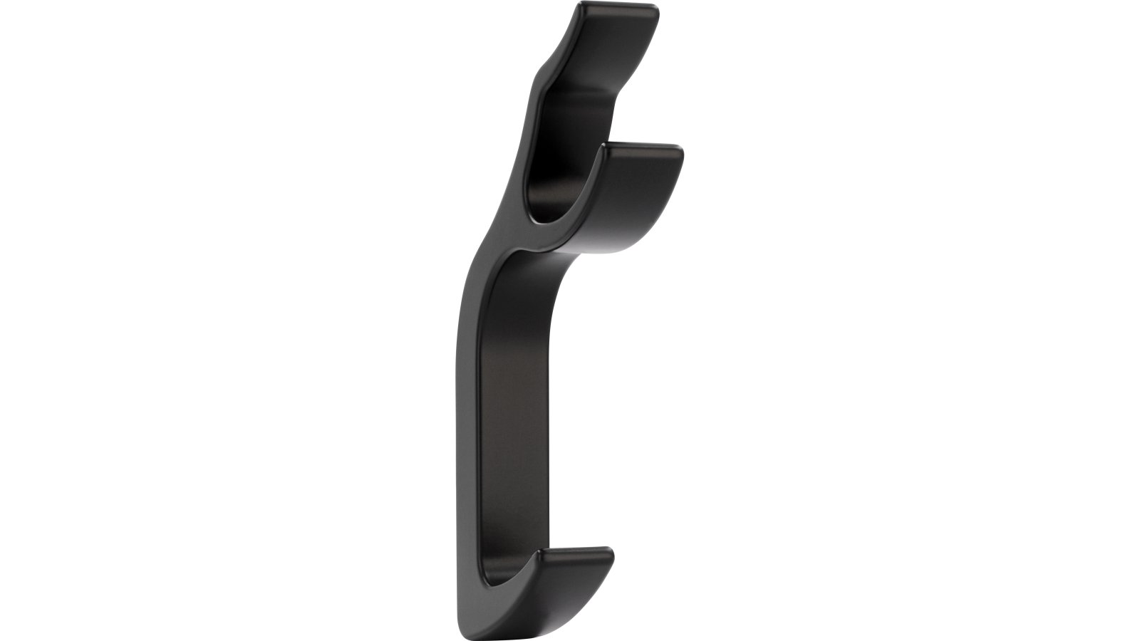 Haken Bockhorn Druckguss Schwarz matt - 115 mm lang vor weißem Hintergrund