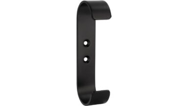 Haken Lienen Stahl Schwarz matt - 100 mm lang vor weißem Hintergrund