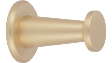 Haken Rimbach Aluminium Messing feingeschliffen - 28 mm lang vor weißem Hintergrund