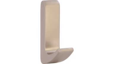 Haken Schleiz Druckguss Edelstahleffekt matt - 60 mm lang  vor weißem Hintergrund