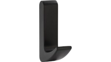 Haken Schleiz Druckguss Schwarz matt - 60 mm lang  vor weißem Hintergrund