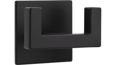 Haken sk Wolmirstedt Druckguss schwarz matt pulverbeschichtet - 50 mm lang  vor weißem Hintergrund