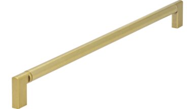 Griff Ebersberg Aluminium - Druckguss messingfarbig getrommelt matt - 334 mm lang  vor weißem Hintergrund