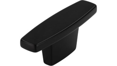Griff Harzgerode Druckguss Schwarz matt - 61 mm lang  vor weißem Hintergrund