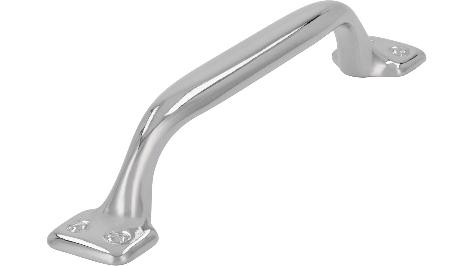 Griff Kamen Druckguss chrom glänzend - 128 mm lang vor weißem Hintergrund