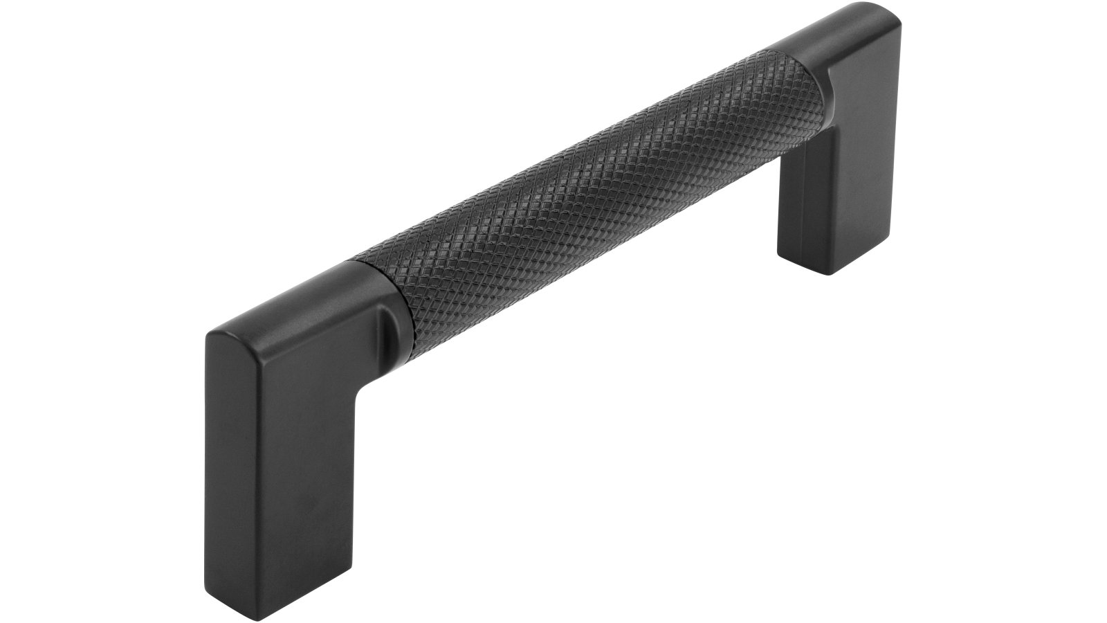 Griff Threesixty Aluminium - Druckguss schwarz matt pulverbeschichtet - 110 mm lang vor weißem Hintergrund