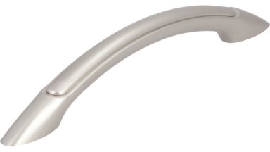 Griff + Einlage Nordhorn Kunststoff metallisiert nickel - 179 mm lang vor weißem Hintergrund