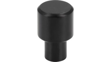 Knopf Oftersheim Aluminium schwarz matt pulverbeschichtet - 16 mm lang  vor weißem Hintergrund