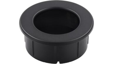 Muschel Riegelsberg Druckguss - Stahl schwarz matt pulverbeschichtet - 40 mm lang vor weißem Hintergrund