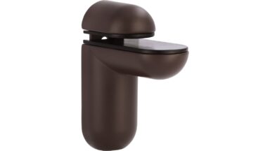 Regalbodenträger Kißlegg Druckguss - Kunststoff Dunkelbraun/Schwarz - 92 mm lang vor weißem Hintergrund