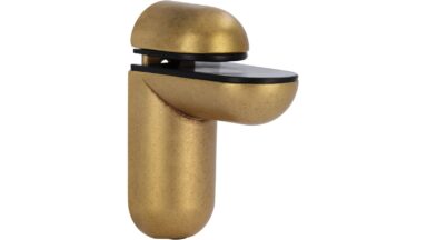 Regalbodenträger Kißlegg Druckguss - Kunststoff Vintage Gold/Schwarz - 92 mm lang vor weißem Hintergrund